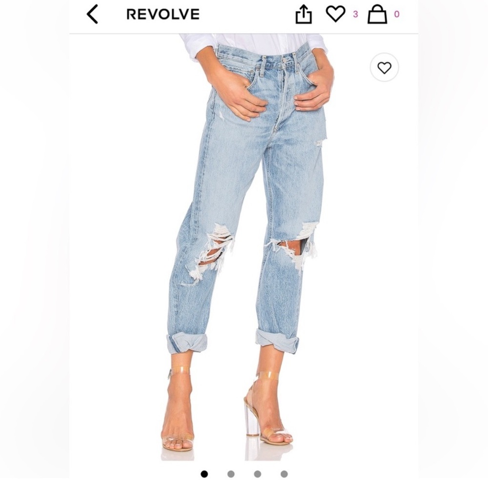 Agolde Blue Boyfriend Jeans with Distressed Details